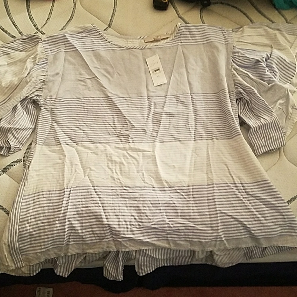 LOFT Mixed Stripe Peplum Top